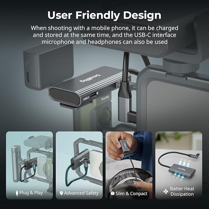 SmallRig 4-in-1 USB-C Hub with a Cold Shoe Mount, Type- C Multiport Hub with PD 100W / USB-C 3.1/2.0 with Audio Adapter x 2, for Mobile Shooting of ProRes Videos at 4K 60fps - 4598