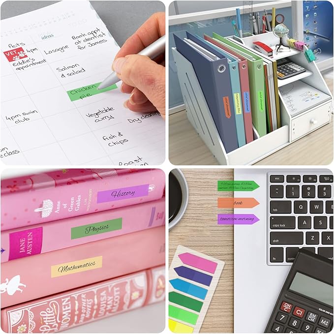 KICNIC Page Markers Colored Sticky Tabs 800 Pcs, Translucent Arrow Flags for Page Marking, Fluorescent Index Tab Stickers for Notebooks, Small Sticky Notes Flags [8 Colors, 4 Sets]