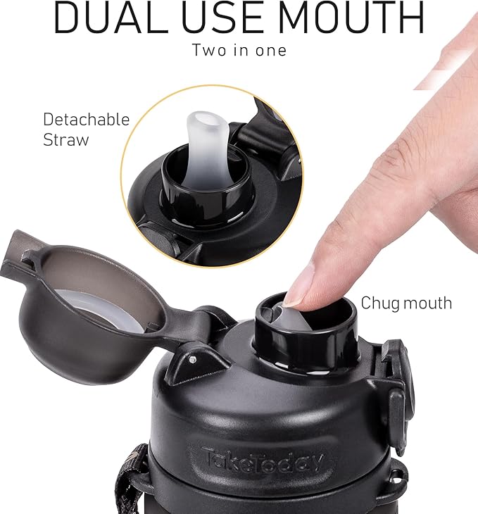 TakeToday Collapsible Water Bottles 20oz, Leak Proof, BPA-Free, Foldable Silicone Travel Water Bottle with Straw Strap for Cycling, Hiking, Outdoors