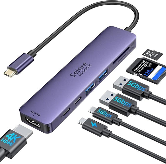 USB C Hub HDMI Adapter for MacBook Pro/Air, 7 in 1 USBC Dongle with HDMI, SD/TF Card Reader, USB C Data Port,100W PD, and 2 USB 3.0 Compatible for MacBook Pro/Air, Dell XPS, Lenovo Thinkpad.