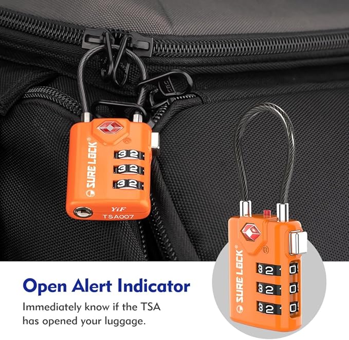 SURE LOCK TSA Compatible Travel Luggage Locks, Inspection Indicator, Easy Read Dials TSA Approved with Zinc Alloy Orange 4 Pack