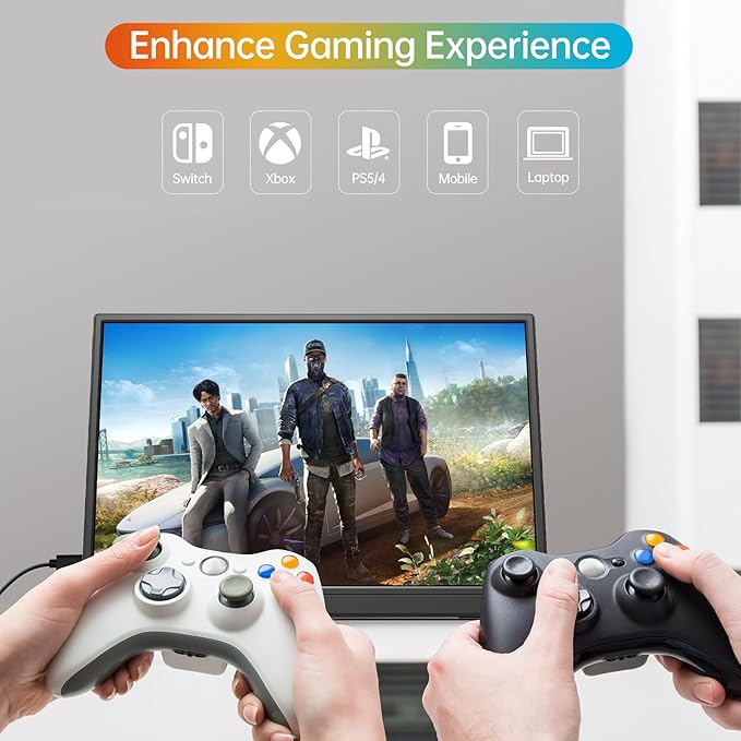 14 Inch Portable Monitor FHD1200P Ultra-Slim for Laptop Monitor, USB-C&HDMI Plug&Play,100% SRGB,Dual Speakers Extender Display. Built-in Stand,for Laptop,PC Phone Xbox PS4/5