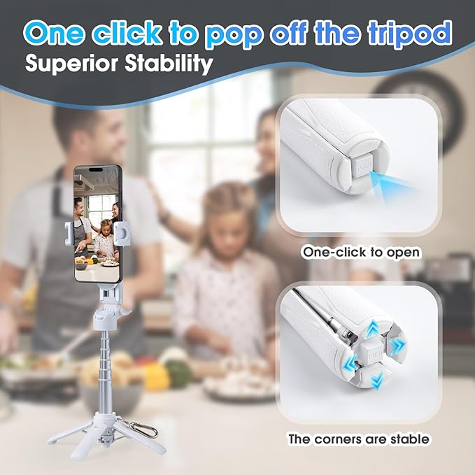 Magnetic Tripod for Phone,2 in 1 for Magsafe Stand＆ Clip Portable Pocket Size Selfie Stick for Android/iPhone,Phone Holder with Wireless Rechargeable Remote Control for Photography, Live Streaming