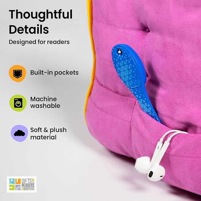 Gifts for Readers & Writers Book Pillow Tablet Stand for Bed Blue - Premium Cushioned Book Holder for Hands Free Reading, Stylish Tablet Holder for Bed, Kindle Pillow Stands & Lap Ipad Holders