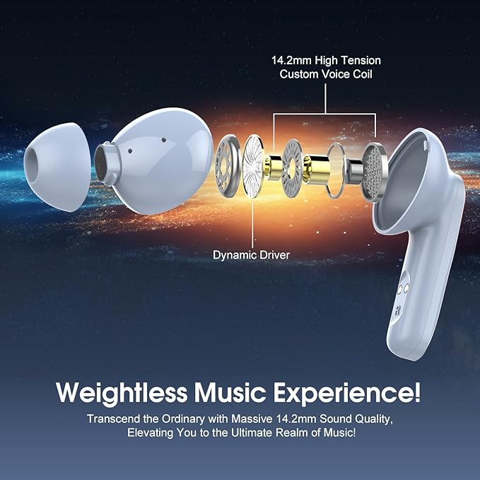 Wireless Earbuds, Bluetooth 5.4 Headphones, HiFi Stereo Bass Ear Buds, in Ear Earbuds with 4 ENC Noise Cancelling Mic, 45H, LED Display, IP7 Waterproof, Earphones for Phone Android/iOS Sports, Blue