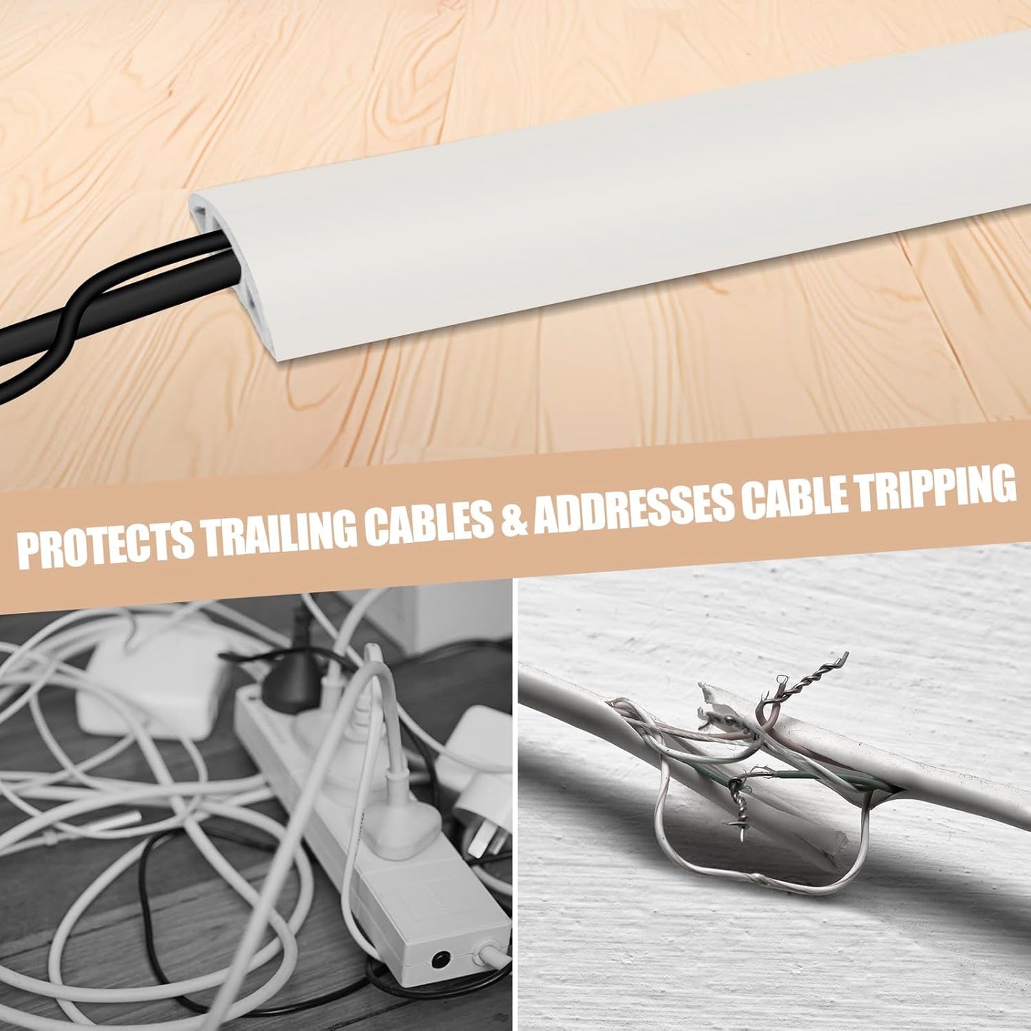 Floor Cord Cover Cable Cavity Self Adhesive Cord Hider Floor 10FT Floor Cable Management Power Cord Protector Floor Electric Cord Covers for Offices, Gym, Exhibitions (Beige, 0.78" x 10')