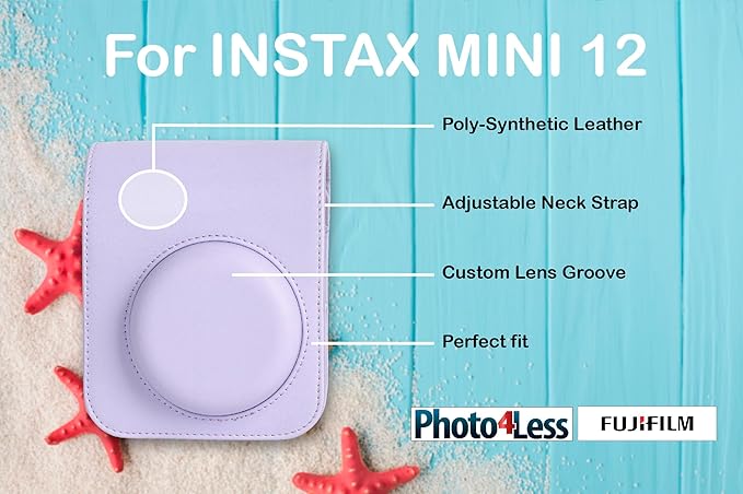 Fujifilm Instax Mini 12 Instant Film Camera Lilac Purple, Fujifilm Instax Mini Twin Pack Instant Film 20 Sheets, Case, Accessory Bundle