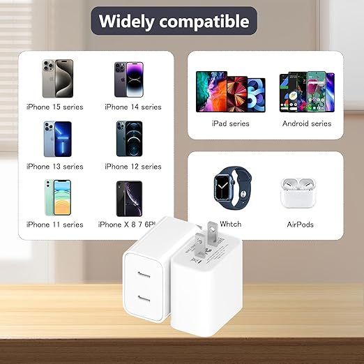 3Pack USB C Charger Block,Dual PD Port Type-C Fast Travel Charging Plug Power Adapter Compatible with iPhone iPad,Galaxy, Pixel 4/3 and More