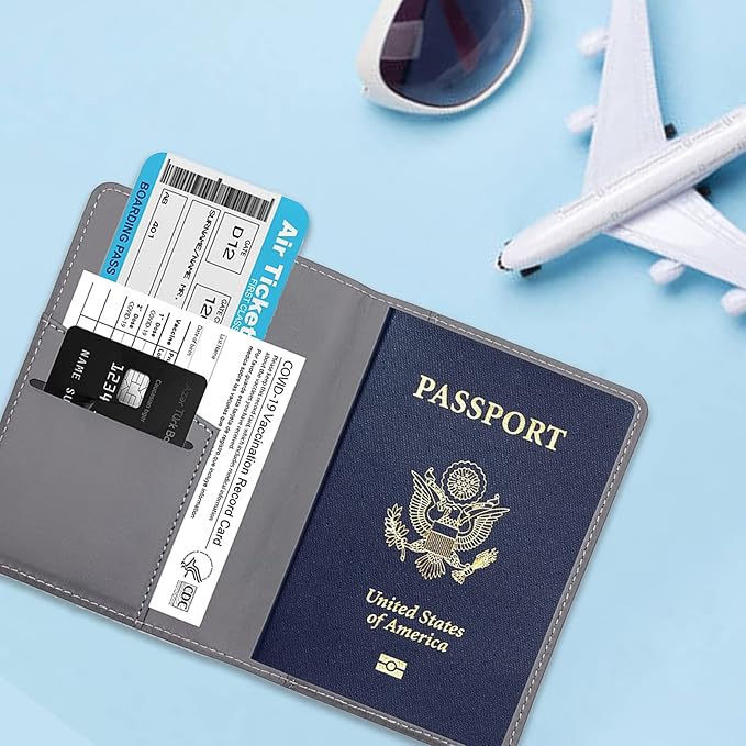 Deziliao Passport Wallet, Gray, Unisex, Faux Leather, Waterproof, Slim, Lightweight, RFID Blocking, 2-in-1 Design, with Document Slots, Credit Card Slots, SIM Card Slots