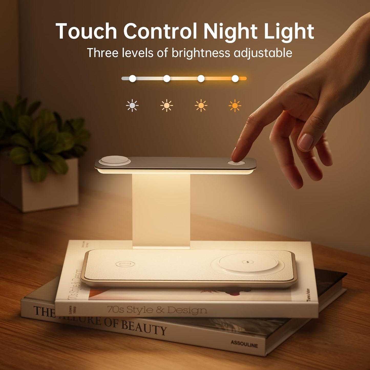 GUSGU 3 in 1 Charging Station for MagSafe Wireless Charger with Three-Level Night Light, 15W Max Fast Charging for iPhone 16/15/14/13/12, iWatch S1-8/Ultra, AirPods(USB-C Charger Included)-Gray