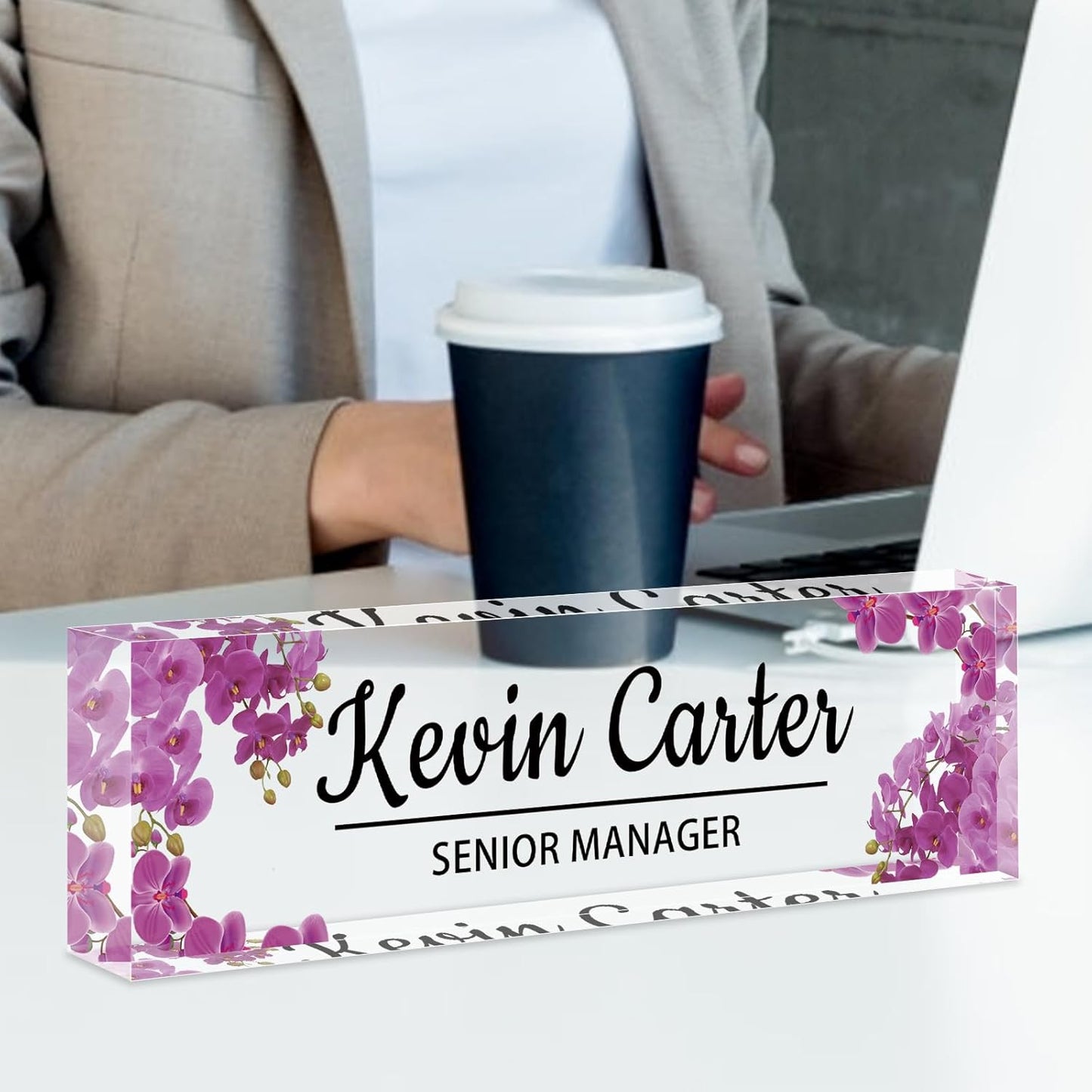 Name Plate for Desk Personalized, Acrylic Desk Decorations, Employee Appreciation Gifts, Custom Office Gifts for Coworkers, Boss, Teacher, Nurse (Orchid)