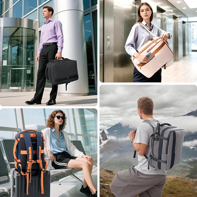 Fanwoli Vacuum Travel Backpack, Carry On Luggage with TSA Lock & Anti Theft Zipper, 60L Expandable Airback with Compression Pump, Waterproof Laptop Bag Ideal for Flight & Business,White