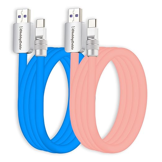 chubbycable Couple Chubby 2-Pack 120W USB C Cable Extra Thick Silicone Fast Charging Cable Compatible with iPhone 17-15 Series iPad Galaxy Series, Blue+Pink, USB-A to Type-C, 9.8FT
