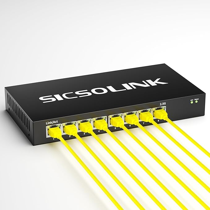 2.5Gb Switch, 8*2.5g Base-T Port Network Switch 2.5 Gigabit, Unmanaged Ethernet Switch for Gaming PC, NAS, 60Gbps Capacity, Fanless Silent, Desktop& Wall Mount. (8 Port 2.5gb Switch)