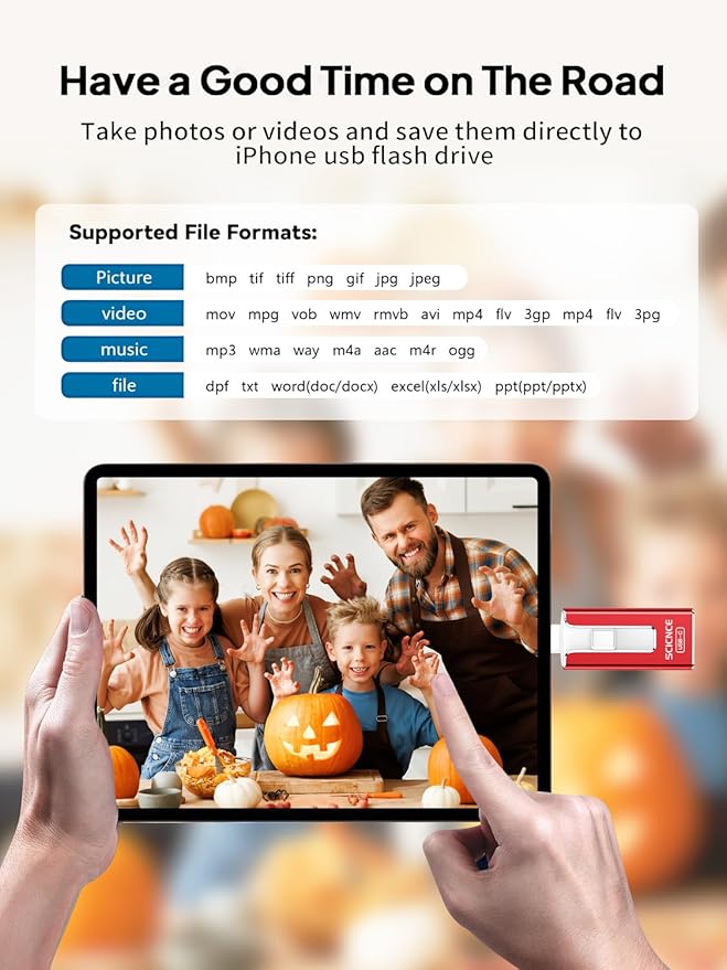 SCICNCE 256GB Flash Drive Intended for iPhone, USB Memory Stick Storage Backup for Photos Videos, Plug and Play No APP Required, Compatible with iPhone iPad Android and Computers (Red)
