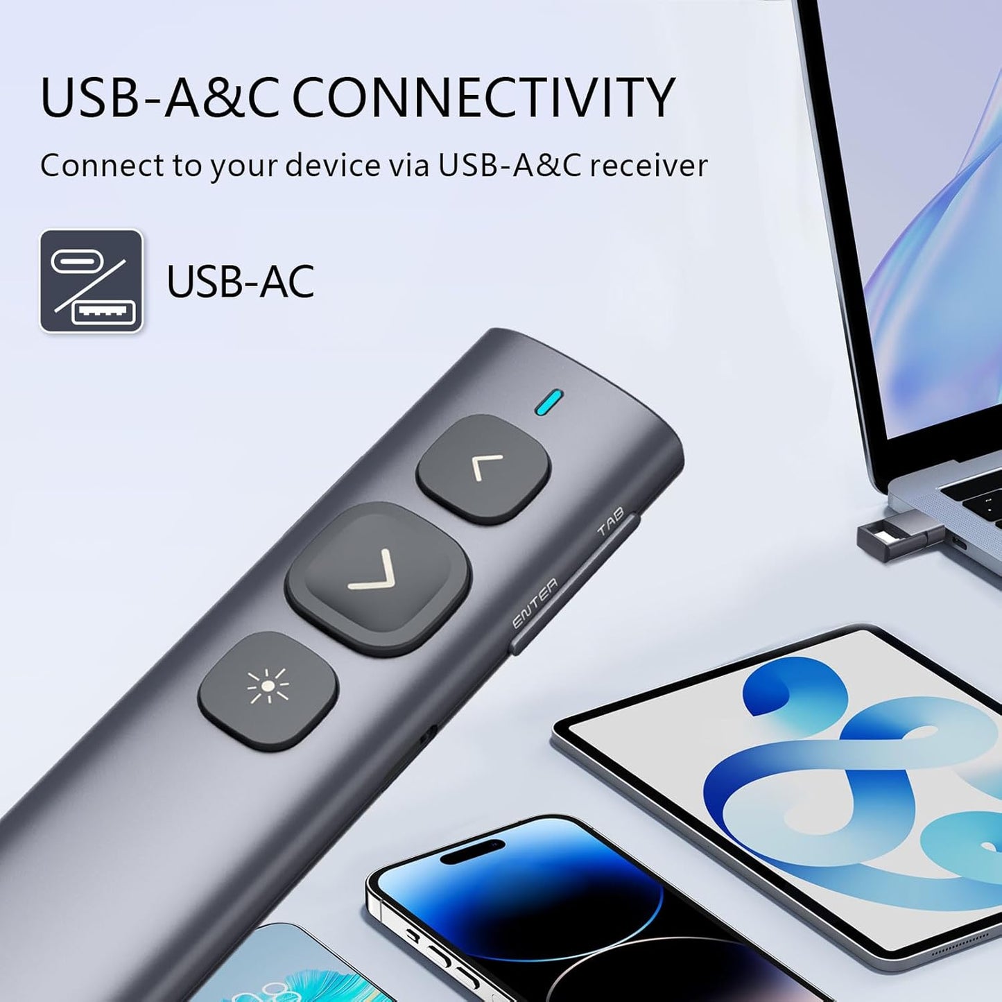 Norwii N95 Presentation Clicker with USB-A&C Receiver, PowerPoint Clicker for Presentation Remote, Rechargeable Wireless Presenter Pointer, Slide Advancer for PC/Laptop/e-Book (Green, USB-AC)