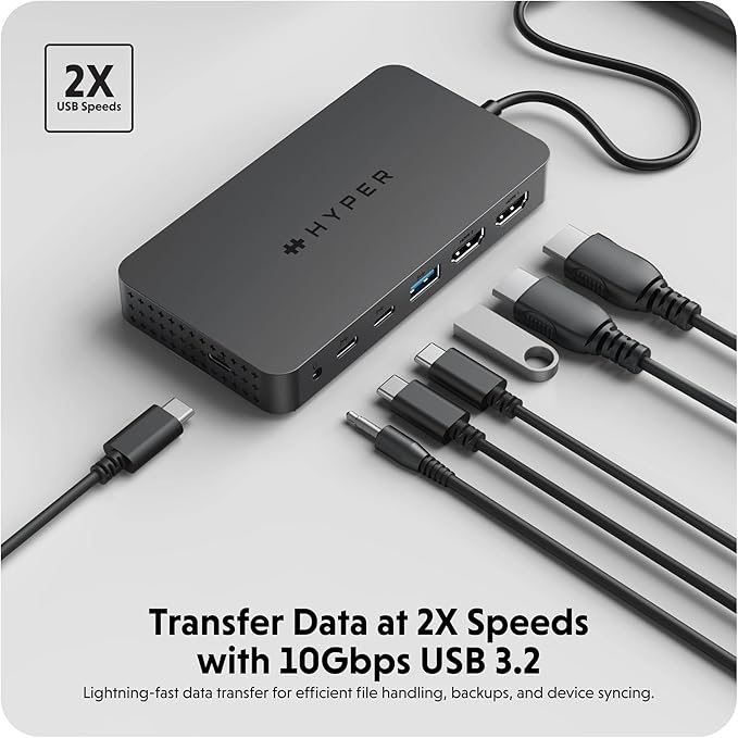 HyperDrive Next Dual 4K HDMI 7 Port USB C Docking Station for M Series MacBook, PC, Chromebook, 2x File Transfers w/ 10Gbps USB Ports, Dual 4K Docking Station Charges w/ 100W PD Power Passthrough Port