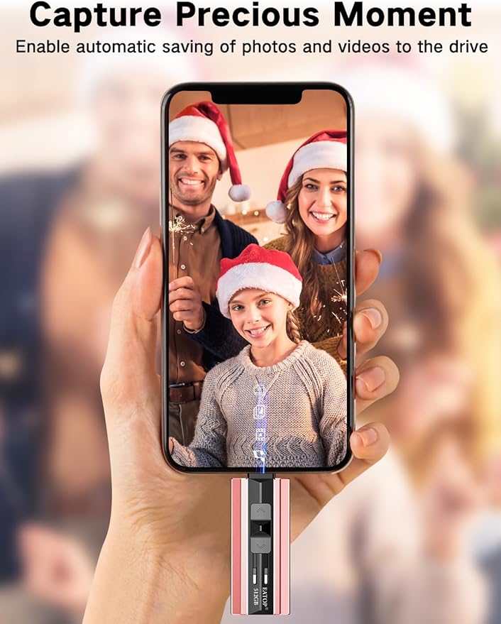 512GB Flash Drive Intended for iPhone iPad Android and Computers, 4 in 1 Photo Stick for Phone Memory Storage Easily Backup Photos Videos, Plug and Play, No Application Required (Light Pink)