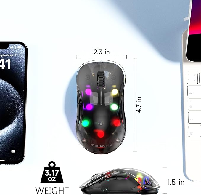 memzuoix 2.4G LED Wireless Mouse, Rechargeable Ergonomic Mouse with Detachable Cover, 1200 DPI Portable Optical Computer Mouse with USB Receiver for Laptop, PC, Desktop and MacBook, 5 Buttons-Black