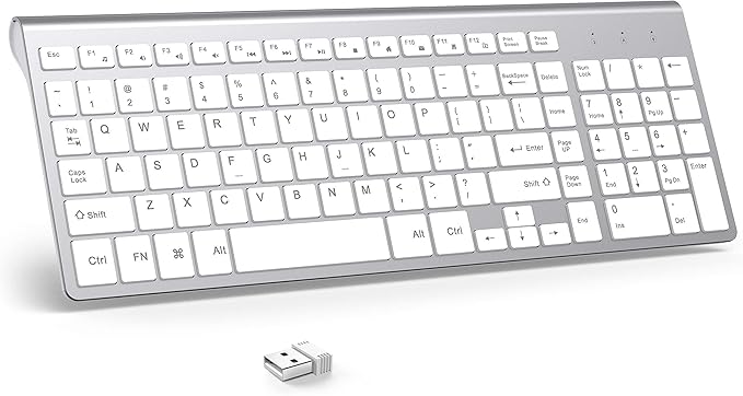 JOYACCESS J Wireless Keyboard, 2.4G Slim and Compact Wireless Keyboard with Numeric Keypad for Laptop, MacBook air, Apple, Computer, PC-Sliver&White
