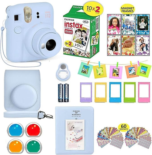 Fujifilm Instax Mini 12 Camera Bundle - Blue, 20 Film Sheets, Case, Accessories