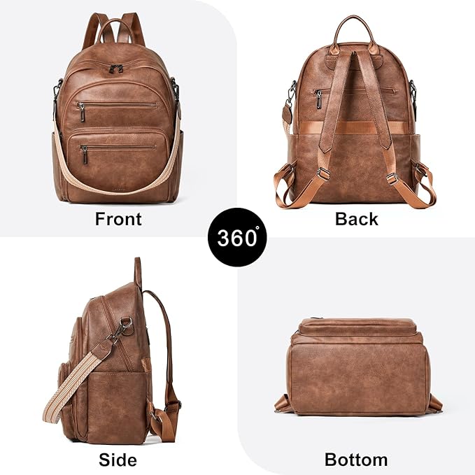 Backpack Purse for Women Laptop Backpack, Leather Travel Backpack Shoulder Bag Teacher College Daypack Work Handbag fits 14" Laptop-Brown