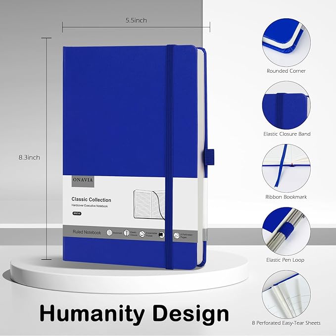 Lined Journal Notebooks for Work, Travel, College, A5 Size 100 GSM Thick Paper, Classic Ruled Journaling Notebook, Hardcover Notepad for Writing 160 Pages, 5.5 x 8.3 inch, Royal Blue