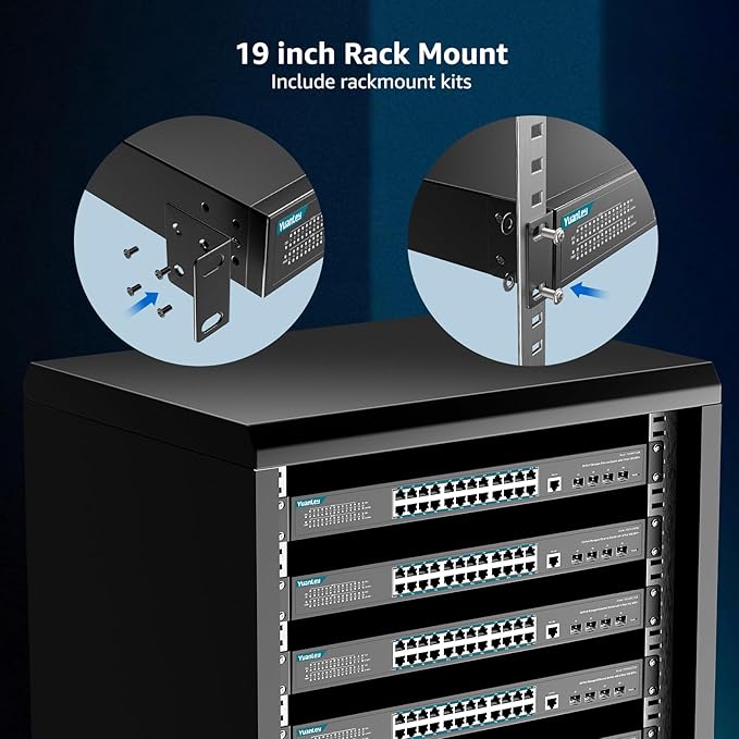 YuanLey 28 Port Gigabit Managed Switch with 24 10/100/1000Mbps RJ45 Ports, 4X 10Gbps SFP+, L3 Smart Managment Ethernet Switch, VLAN, QoS, ACL, SSL, Fanless, Compatible for Tp-Link, Netgear