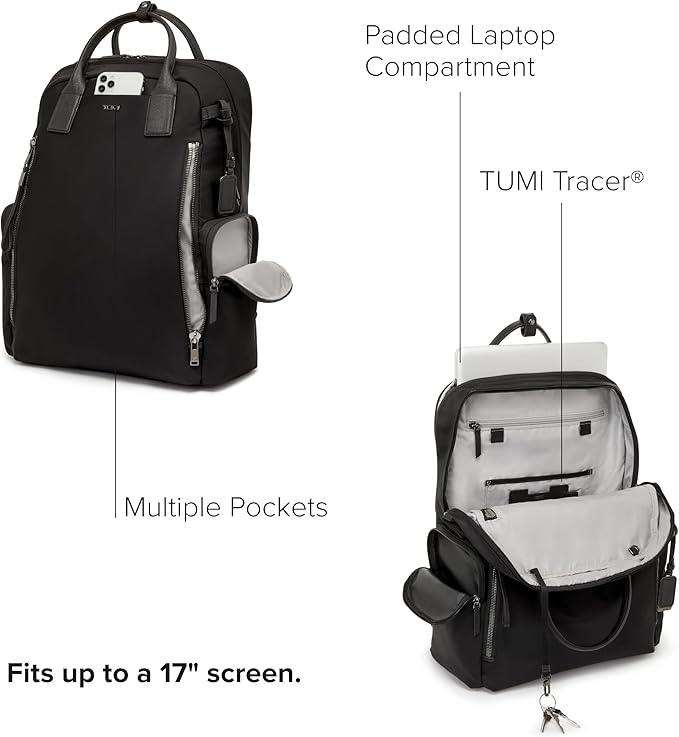 TUMI - Voyageur Atlanta Backpack - Travel Backpack for Women - For Business, Commute - Holds Up to 17" Laptop - Black & Gunmetal Hardware