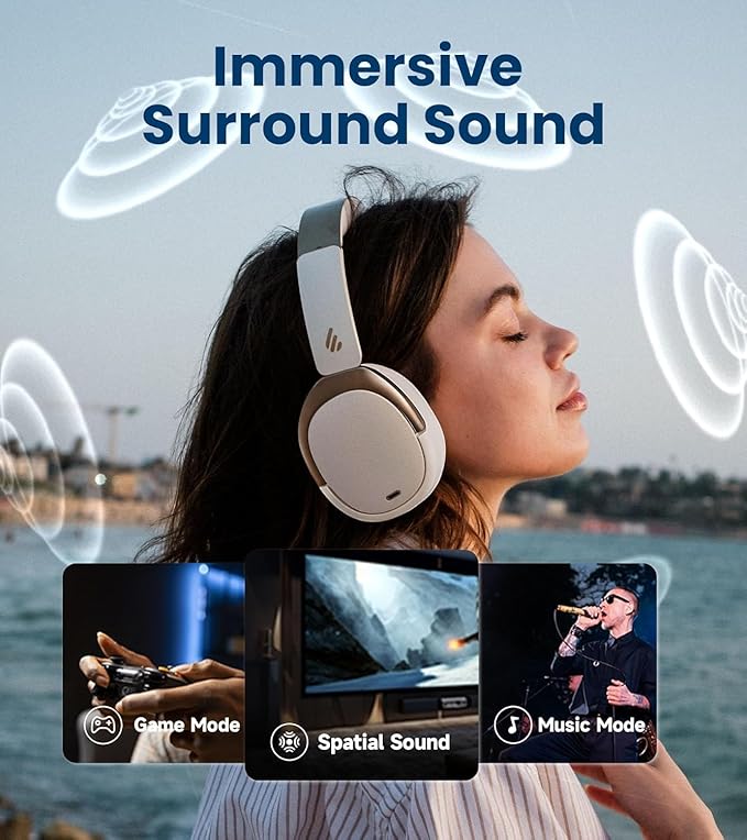 Edifier WH950NB Gen 2 Wireless Hybrid Active Noise Cancelling Headphones, Hi-Res Audio with LDAC 8-Level ANC, Spatial Sound 80H Playtime Bluetooth 5.4 Foldable 3.5mm AUX, Travel Case - Ivory