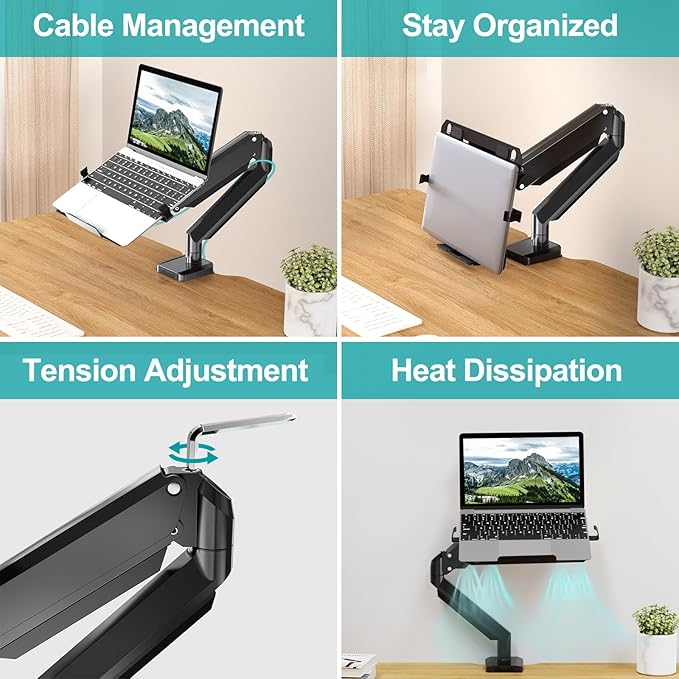 MOUNT PRO Laptop Arm Mount for Desk, 2 in 1 Function Monitor Laptop Stand, Fits Max 17" Notebook and 32" Computer Screen, Aluminum Single Monitor Holder with Adjustable Tray, Holds up to 19.8lbs