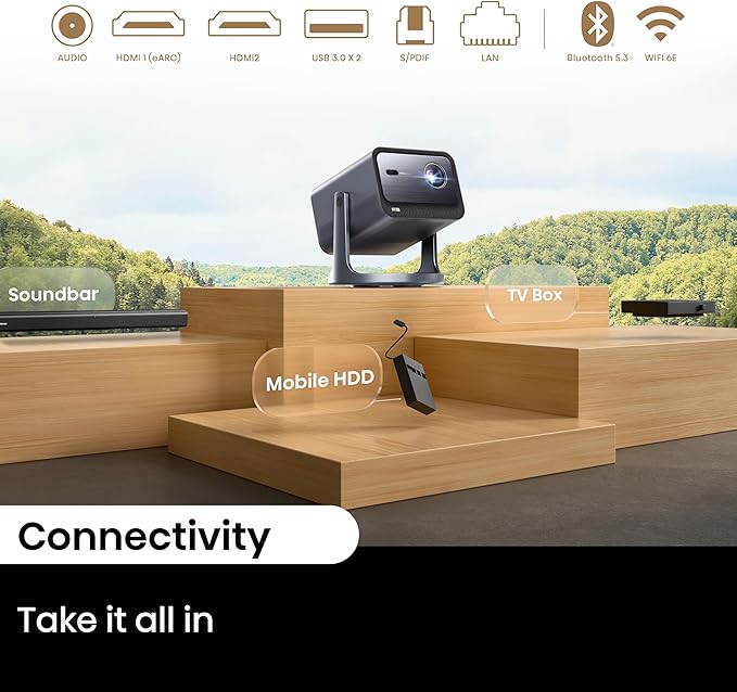 Hisense Laser Mini Projector C2, 65-300", Gimbal Design, 4K, Triple Color Laser, 110% BT.2020, 2000 ANSI Lumens, 1700:1 Native Contrast, Dolby Vision, HSR240, Sound by JBL