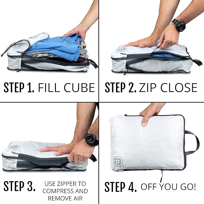 Large Compression Packing Cubes for Travel-Packing Cube Luggage Organizers 4 Piece Set for Checked Luggage-Ultralight, Expandable/Compression Bags by TRIPPED Travel Gear (White 4 Piece)