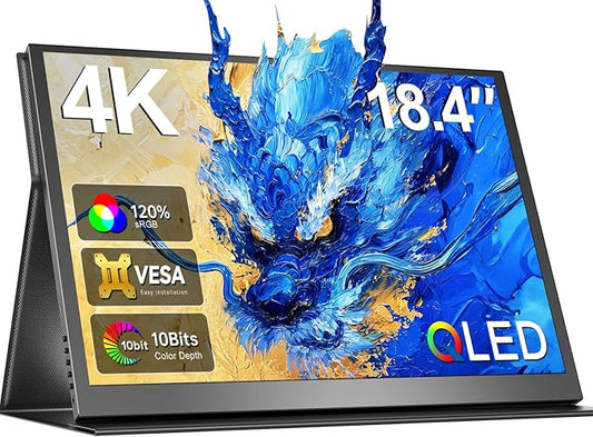 Newsoul 4K QLED Portable Monitor, 18.4" UHD 3840 * 2160 Laptop Monitor, 120% sRGB Large Portable Screen Built-in USB-C Mini HDMI with VESA & Cover Second Screen for Phone Game Console