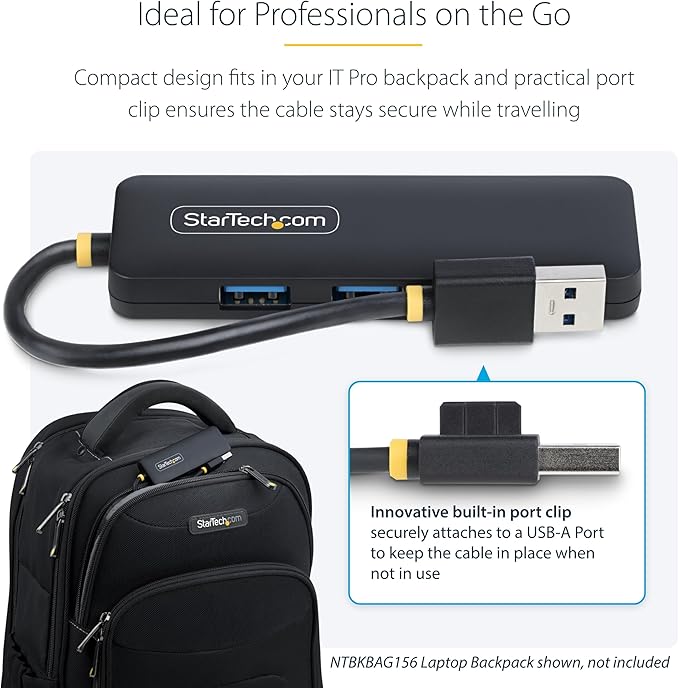 StarTech.com 4-Port USB-A Hub, USB 3.0 (5Gbps) Data Transfer, Bus Powered, Travel Mini Hub, Portable Multi-Port USB Splitter, Windows PC, MacBook, iMac, Chromebook, Surface and More