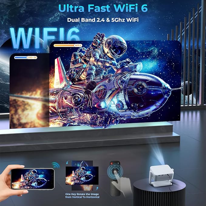 Projector with WiFi and Bluetooth,Mini-Projector: [550 ANSI & 360°Adjustable-Stand & Electric Focus & Auto Keystone], Lisowod L02 2025 Upgrade Portable 1080P Outdoor Movie Projector for Phone/TV Stick