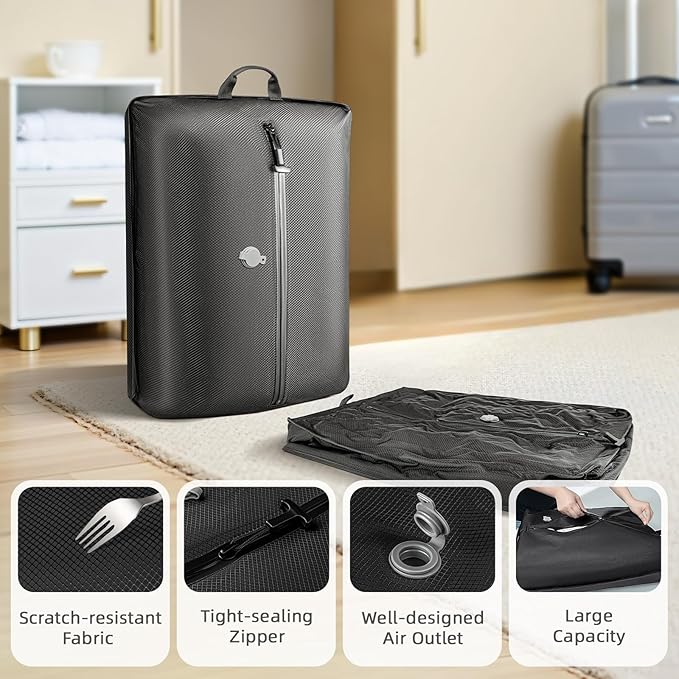 Luvan Travel Vacuum Bags for Luggage, Reusable Space Saver 33L Compression Clothing Packing Storage Organizer Cube for Carry On Suitcases and Backpack, IP67 Waterproof (1PC No Pump)