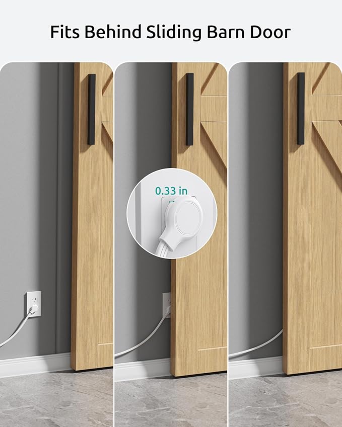 Flat Extension Cord 15ft Long, ETL Listed, NUTICT 3 Prong Indoor Cord Extension, Surge Protector, 13A/1625W, 900J, Low Profile Left Angle Flat Wall Plug, Behind Bed Couch Furniture Tight Space, White