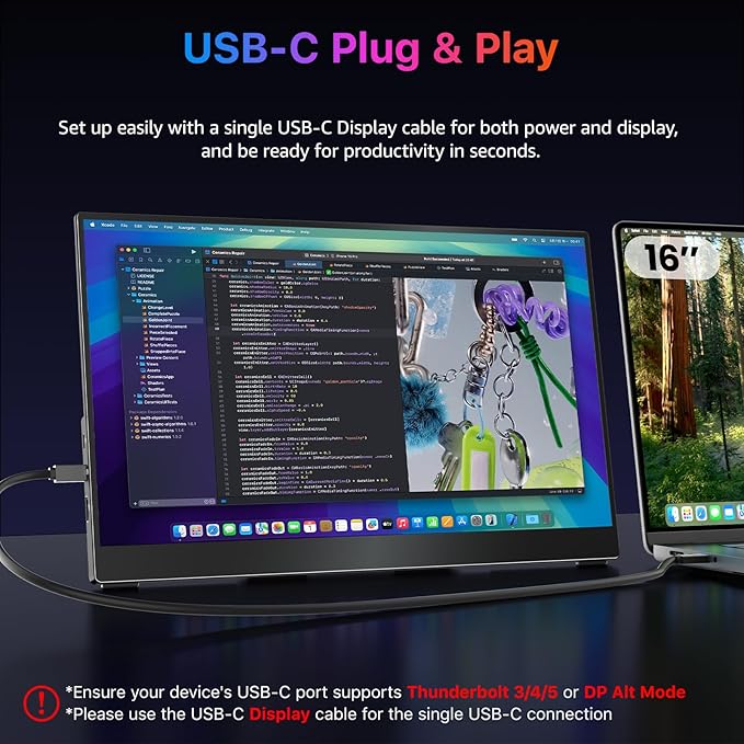 Portable Monitor 15.6 inch 4K UHD 145% sRGB 60Hz, Travel Monitor for Laptop MacBook Surface PC Xbox PS5, HDMI Dual USB-C VESA Compatible Built-in Speaker, with Kickstand