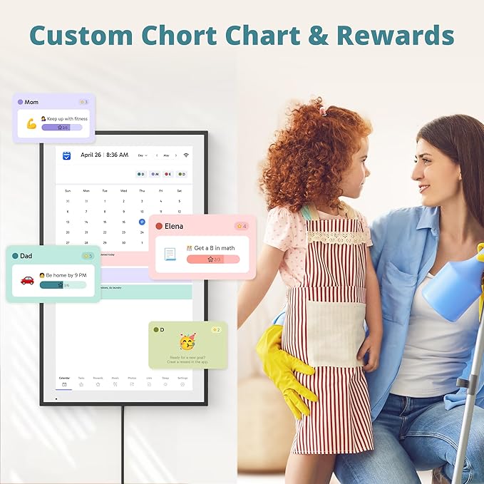 Digital Calendar 21.5 Inch Touch Screen, Electronic Wall Calendar Chore Chart for Family Monthly/Weekly Planner, Interactive Display Smart Calendar for Home Organization, Desk Mount Included - Black