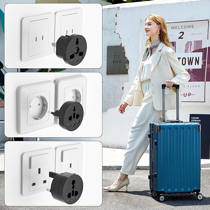 3-in-1 Travel Power Converters,International Plug Adapter,Worldwide Universal Power Adapter, All in One Travel Essentials Perfect for European US, EU, UK, AU 160 Countries,Black