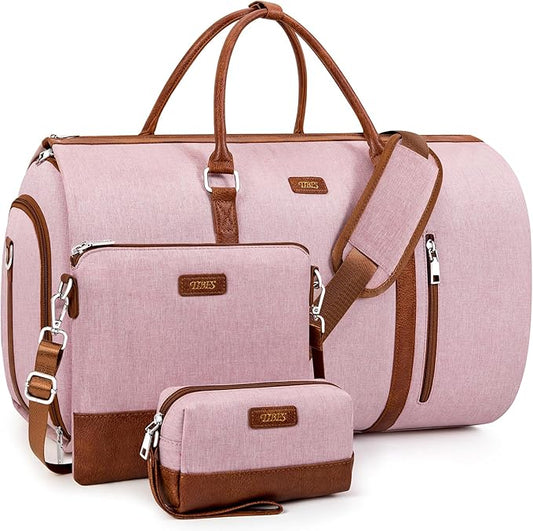 4pcs Convertible Garment Duffel Bag for Travel - 50L 2-in-1 Carry On Weekender Overnight Bag with Toiletry Bag, Fits Suits & Dresses, Trolley Sleeve, Hanging Suit Compartment, Waterproof Shoe Pocket