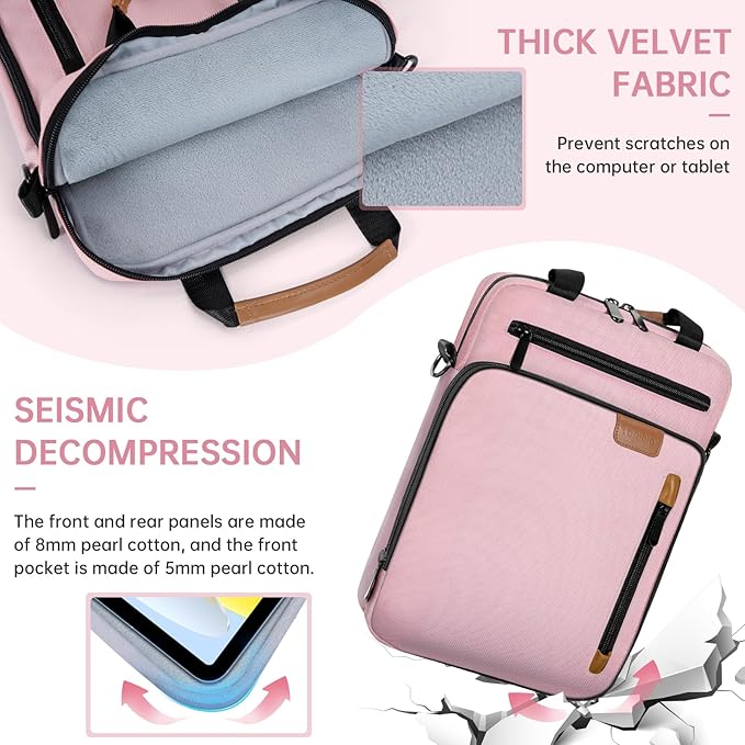 9-11 Inch Tablet Sleeve Bag,Padded Protective Travel Carrying Case for iPad Pro M4 11", iPad Air M2 5/4th 10.9", Air 3th 10.5", iPad 10th 10.9", 9/8/7th 10.2", Samsung Tab A9+/A8/A7/S8/S7, Pink