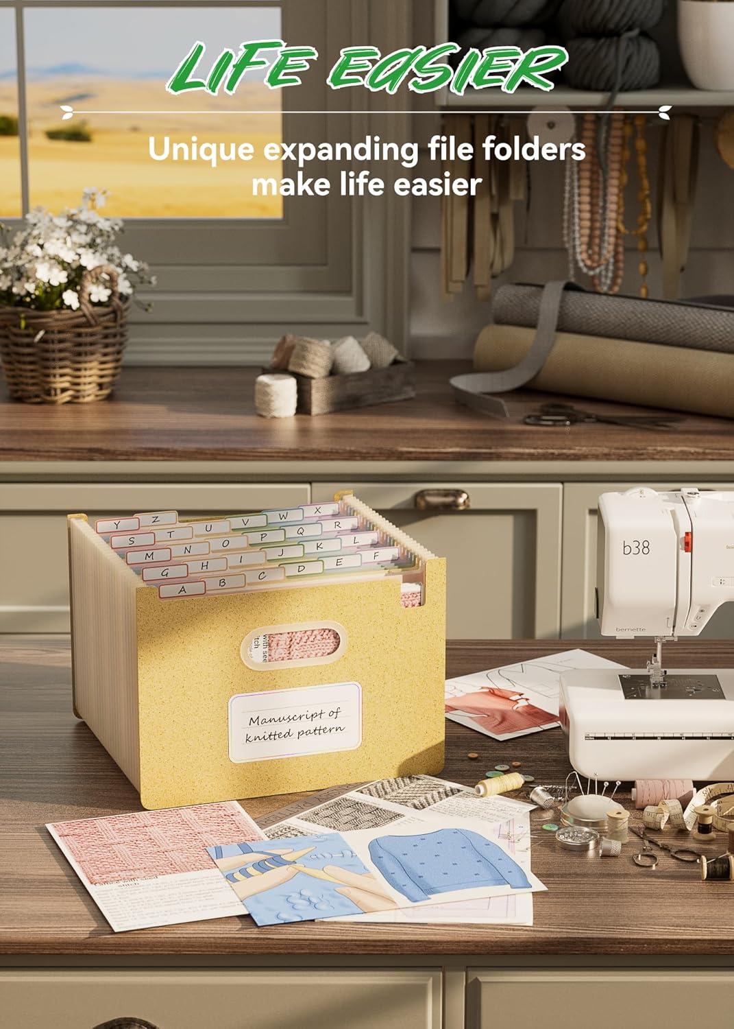 Accordion File Organizer, 26 Pockets Wheat Straw Expanding File Folders, Upright&Open Top, A-Z Bill Receipt Organizer, 100% BPA Free, Return to Nature, Healthy Living, Letter/A4 Size-Wheat Yellow