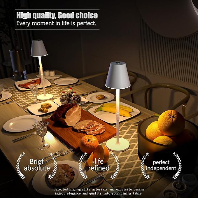 LED CordlessTable Lamp,4000mAh Rechargeable Battery Desk lamp,3 Level Brightness Beside Night Light, Minimalist Design, for Couple Dinner/Coffee Table/Restaurant/Bedroom(White 4PACK)