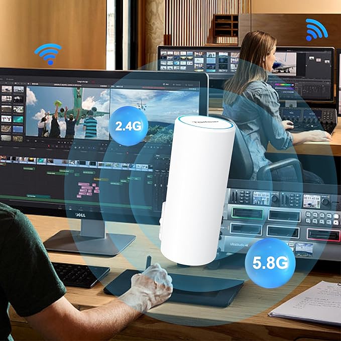 AC1200 Outdoor WiFi Extender, 2-Minute Quick Pairing, Dual-Band,AP&Repeater,Up to 85 m,65 Devices, One Ethernet Port (RJ45)，Home Signal Booster