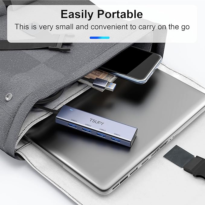USB 3.0 HUB, TSUPY USB Splitter with 5 USB Ports and 4ft Extended Cable,Ultra-Slim Aluminium Data Hub Multi USB 3.0 Adapter HUB Compatible for Laptop,MacBook,PC, Printer, Mobile HDD and More