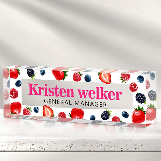 Personalized Name Plate for Desk - Custom Engraved Name Plates for Man - Boss Day Gifts for Boss - Acrylic Office Decor Appreciation Gifts for Teacher Nurse Coworker Social Worker (Berries)