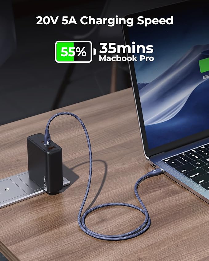 VOLTME USB C Cable (6ft 100W, 2-Pack), Premium Nylon USB C to USB C Cable 2.0, Type C Charging Cable Fast Charge for iPhone 17/16/15 Series,Galaxy S25/S24/S23,MacBook Pro 2020,and More(Blue)