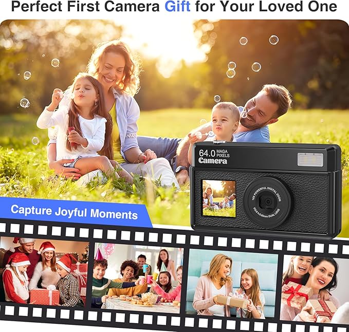 4K Digital Camera, 64MP FHD Autofocus Compact Camera with 32G SD Card with 2.8" Large Screen, 18X Digital Zoom, Portable Mini Camera for Photography, Suitable for Kids,Adult,Beginners